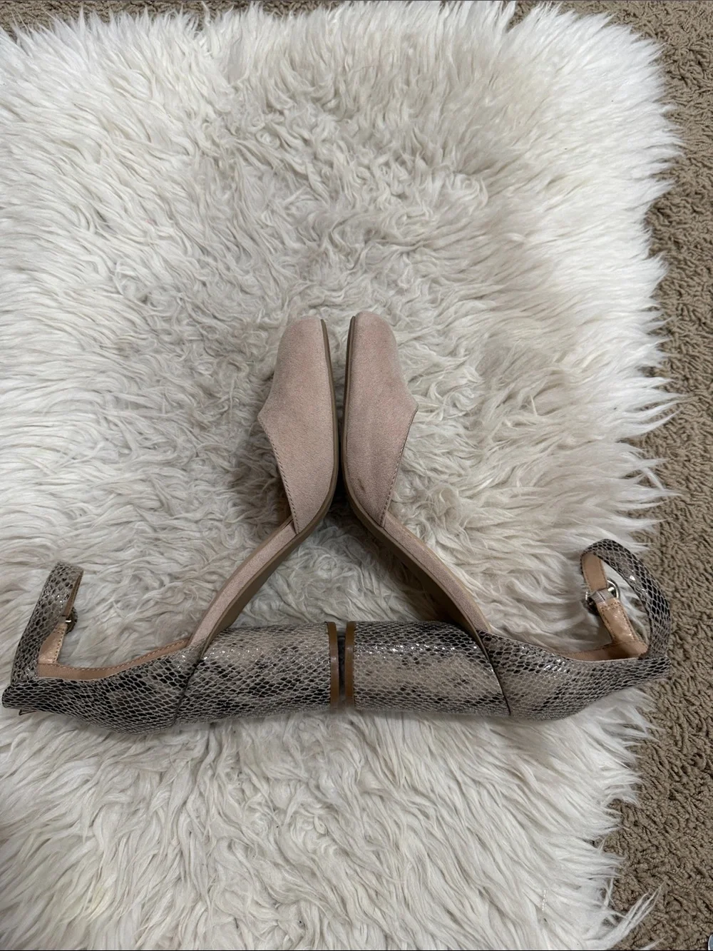 LC Lauren Conrad LC Beige snakeskin‎ print ankle strap block heels Size 9.5